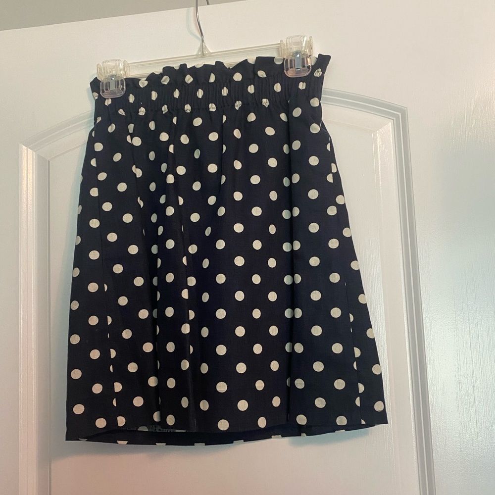 Navy and cream polka dot skirt